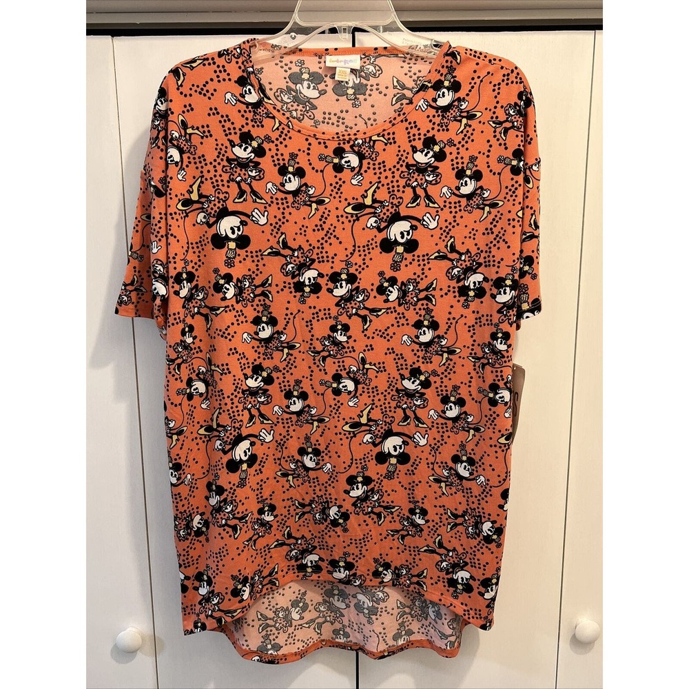 NEW Lularoe Womens Irma Tunic Shirt Disney Mickey/Minnie Mouse VTG Orange XXS